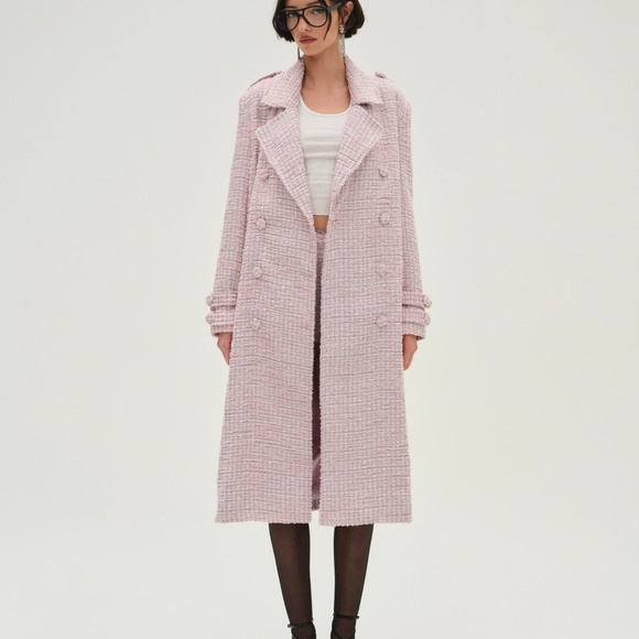 For Love & Lemons Strawberry Cream Tweed Coat Size L / Pink